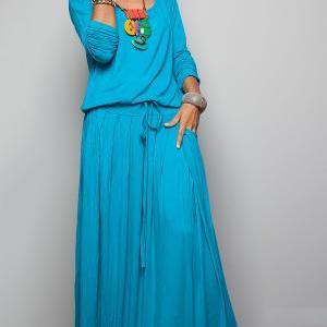 dress maxi aqua turquoise light sleeve