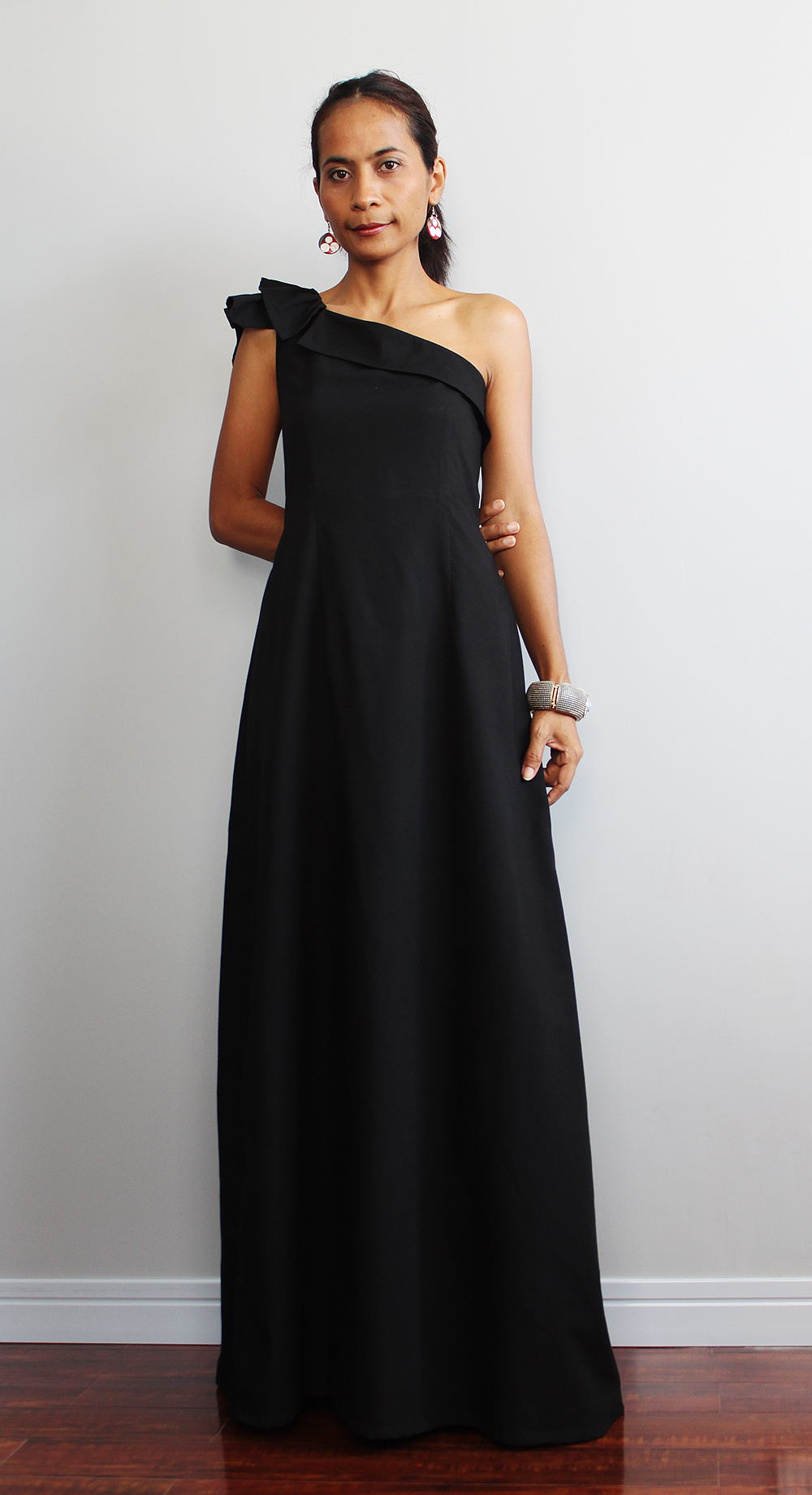 Black Maxi Dress - One Shoulder Bridesmaid Dress : True Elegance ...