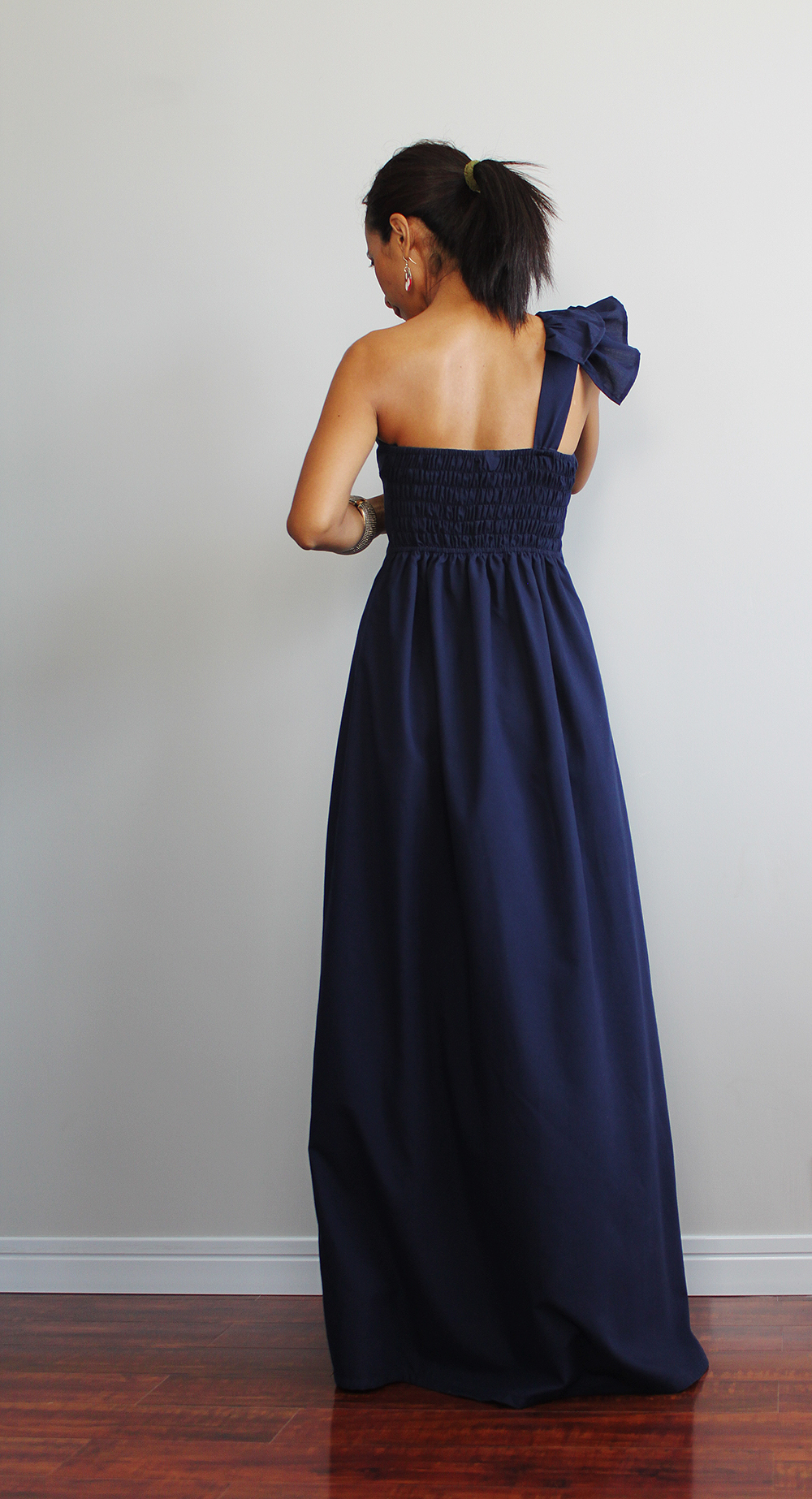 Navy Blue Maxi Dress One Shoulder Bridesmaid Dress