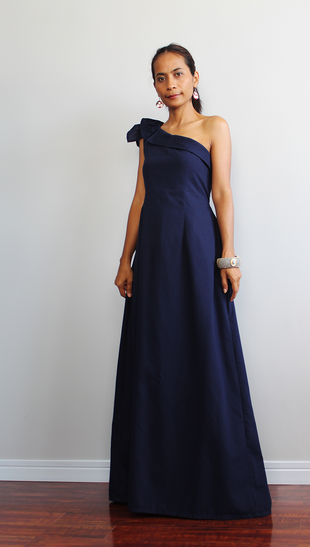 Navy Blue Maxi Dress - One Shoulder Bridesmaid Dress : True Elegance ...
