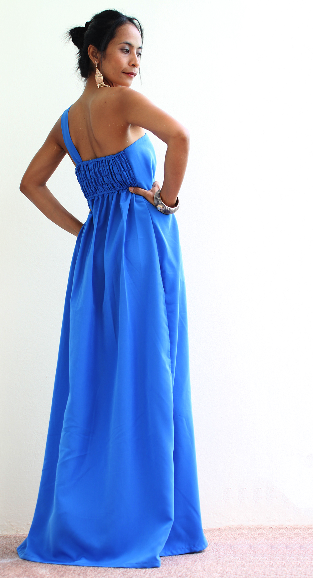Blue One Shoulder Dress With High Split Blue Halter Dress Classic