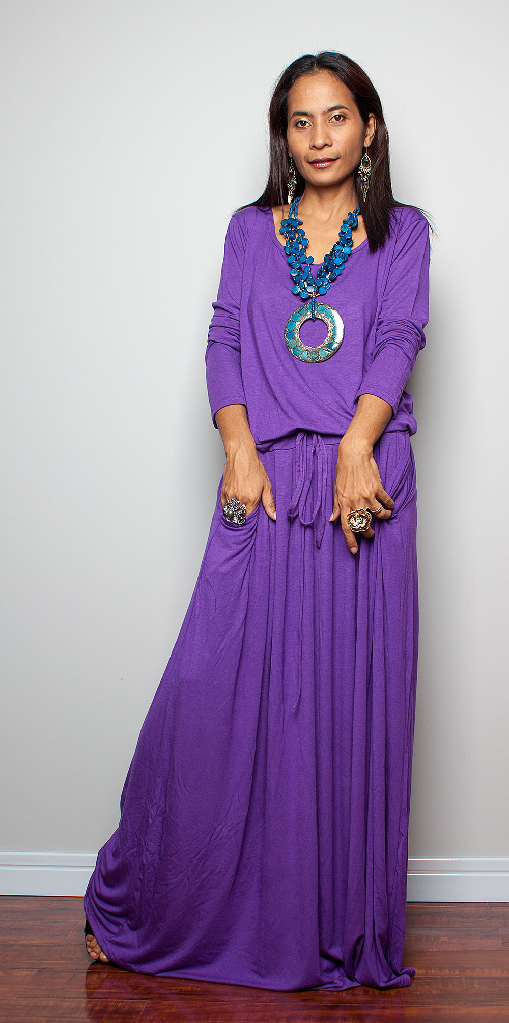 Purple Maxi Dress - Long Sleeve Dress on Luulla