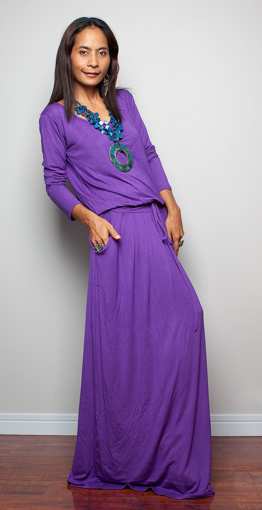 Purple Maxi Dress - Long Sleeve Dress on Luulla
