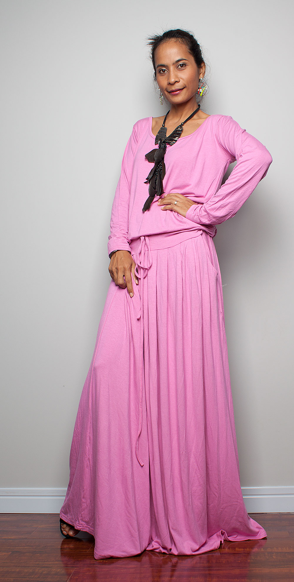 Pink Maxi Dress - Long Sleeve Dress on Luulla