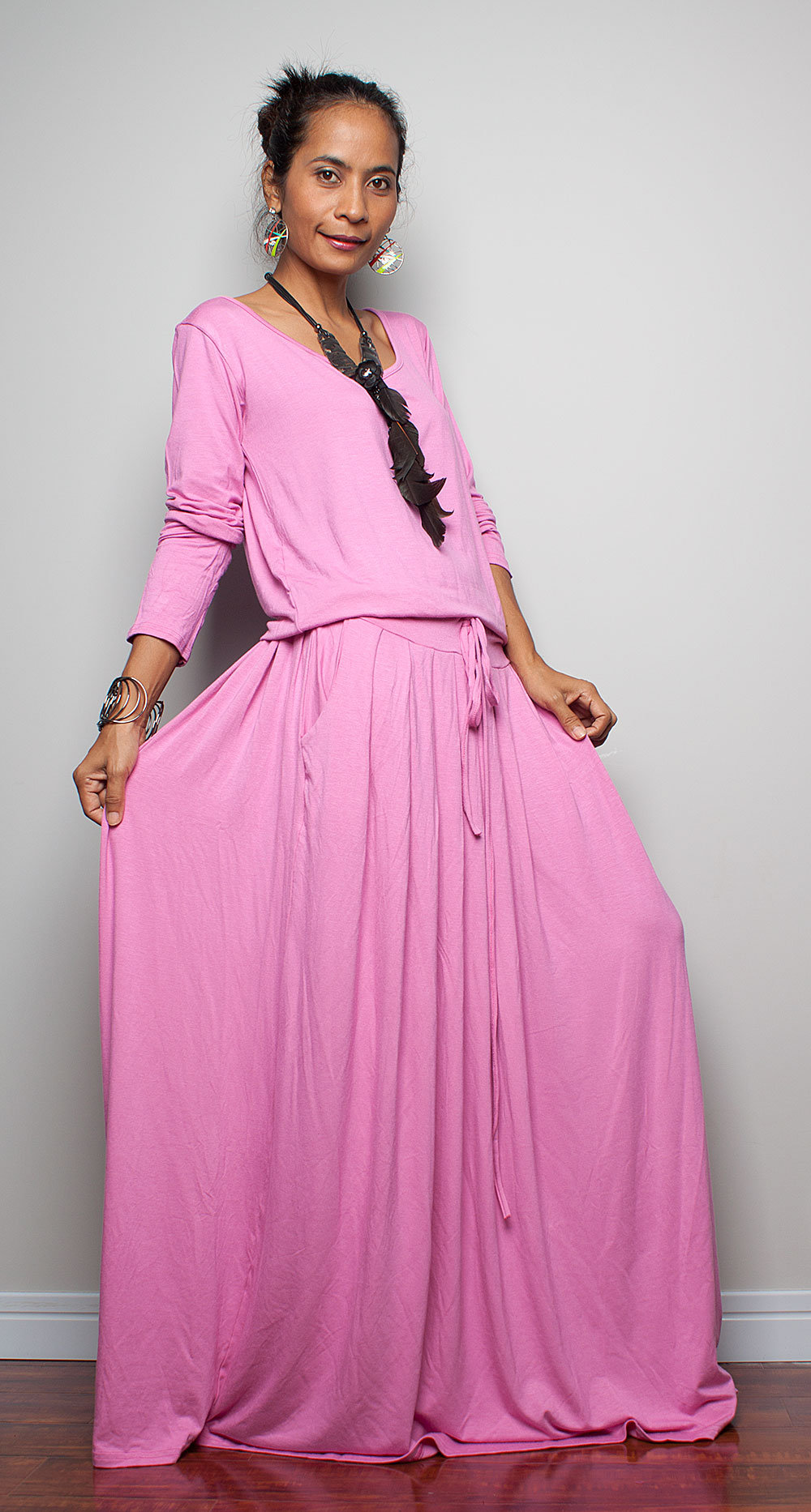 Pink Maxi Dress - Long Sleeve Dress on Luulla