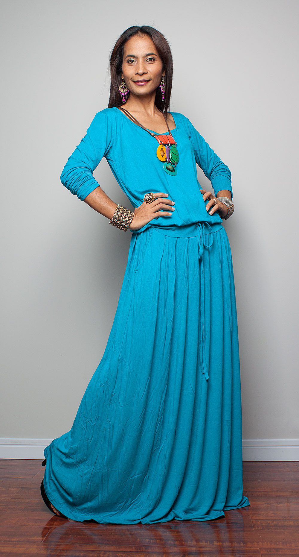 Light Turquoise/aqua Maxi Dress - Long Sleeve Dress on Luulla