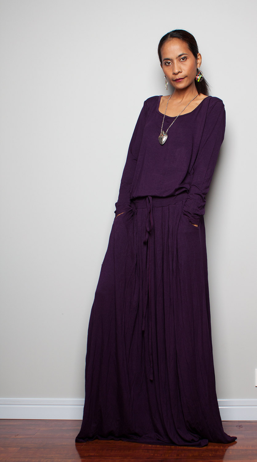 long sleeve purple maxi dress