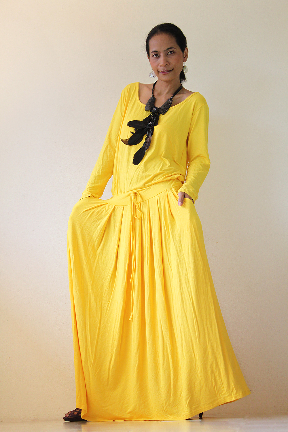 yellow dress with long sleeves