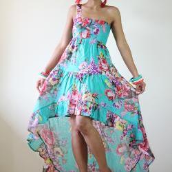 Boho Maxi Dress Short Front Long Back Floral Summer Dress on Luulla
