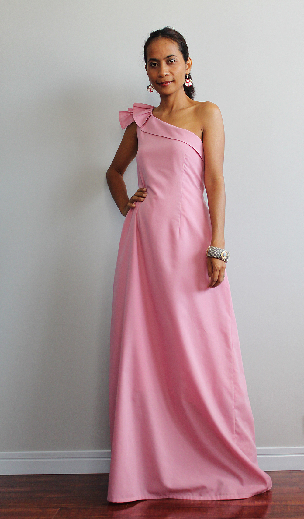 Pink Maxi Dress - One Shoulder Bridesmaid Dress : True Elegance ...