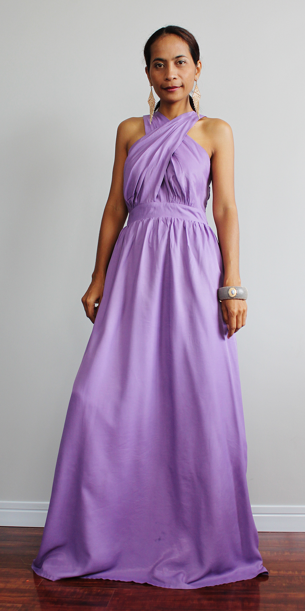 Purple Maxi Dress - Cross Over Dress With Pleated Skirt : True Elegance ...