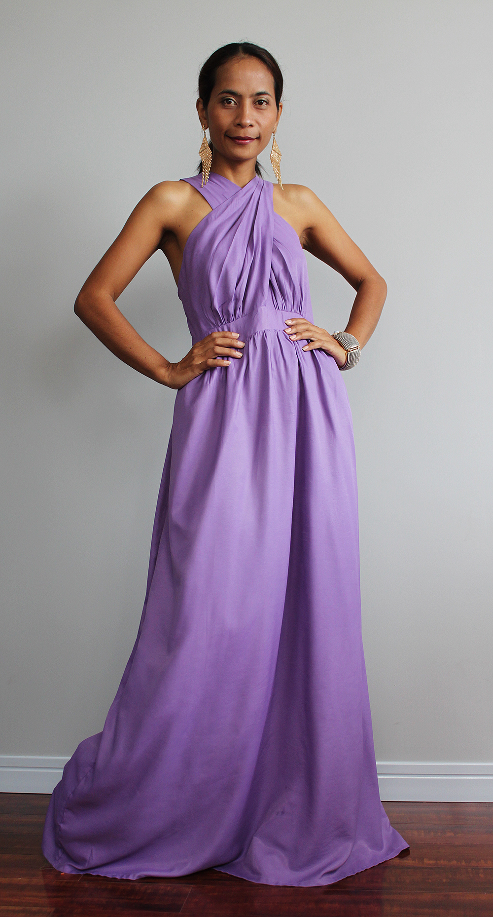 Purple Maxi Dress - Cross Over Dress With Pleated Skirt : True Elegance ...