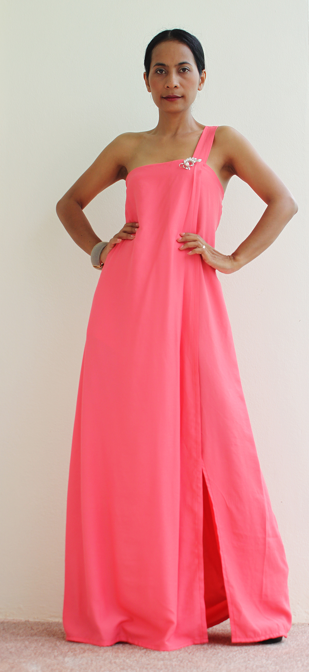 One Shoulder Dress With High Split - Watermelon Pink Dress : Classic ...