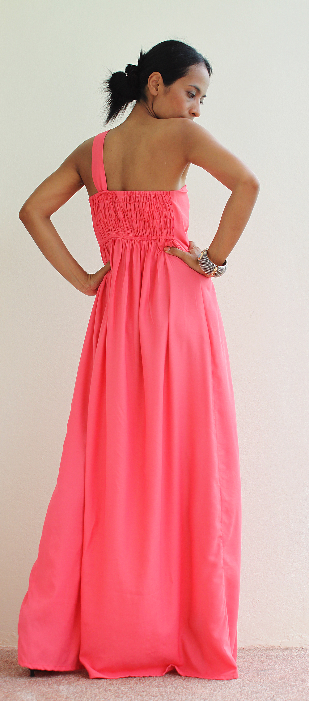 One Shoulder Dress With High Split - Watermelon Pink Dress : Classic ...