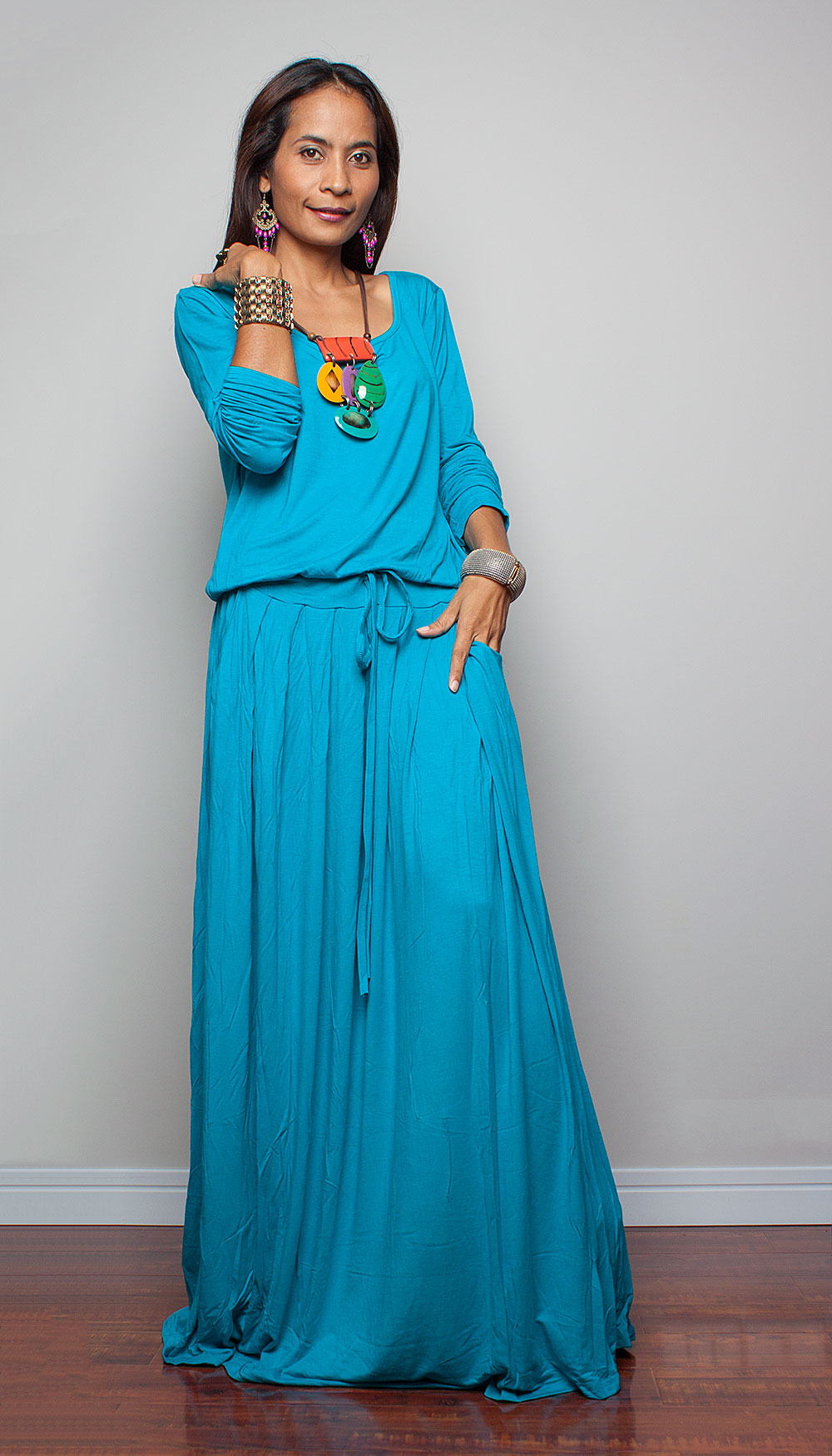 Light Turquoise/aqua Maxi Dress - Long Sleeve Dress on Luulla