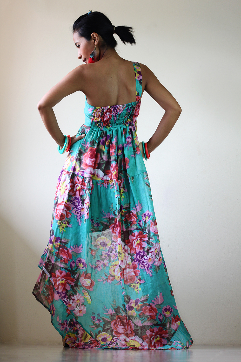 Boho Maxi Dress Short Front Long Back Floral Summer Dress on Luulla